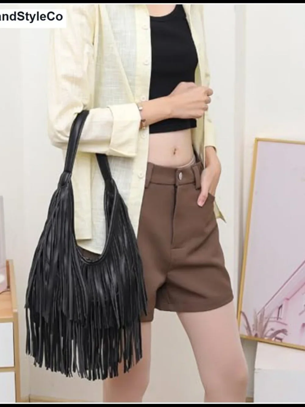 Fringe Hobo Shoulder Bag Vegan Leather Layered Tassel Women Purse